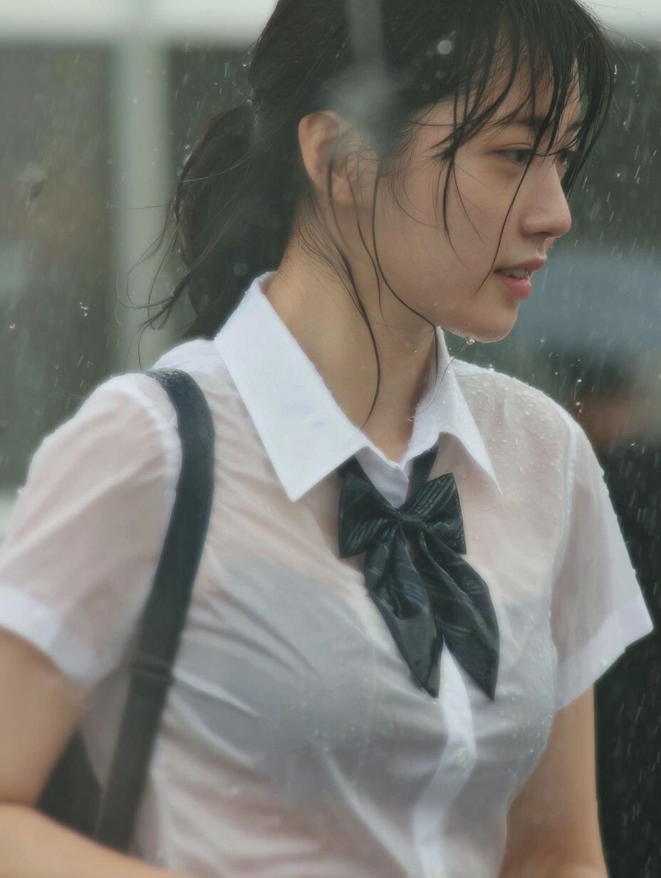 【画像200枚】雨と白のブラウス - サンプル画像 1