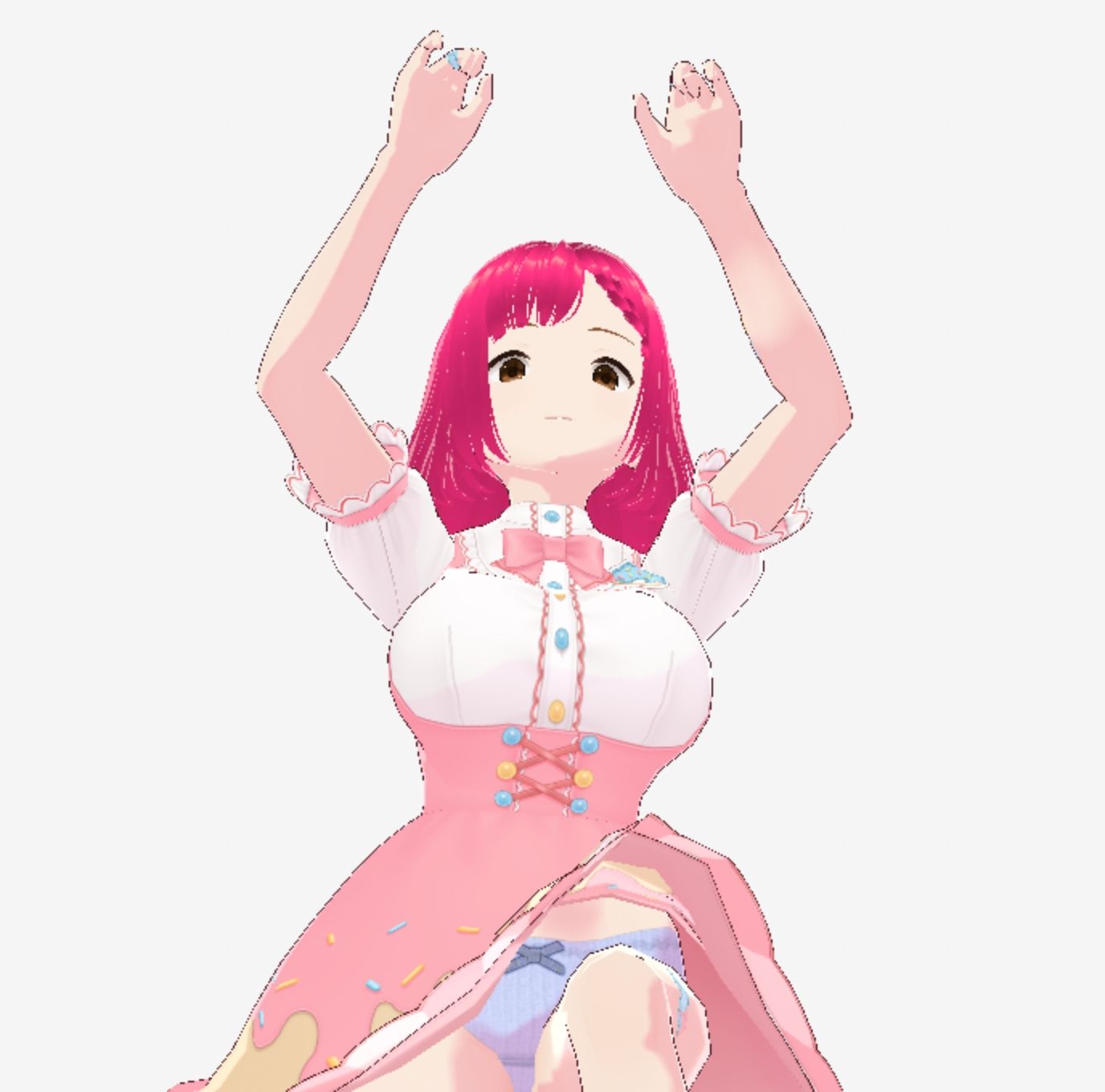 ピンクのメイドっぽい可愛い衣装のお姉さん（セリフなし  3DCGモデル  イラスト集） - サンプル画像 7