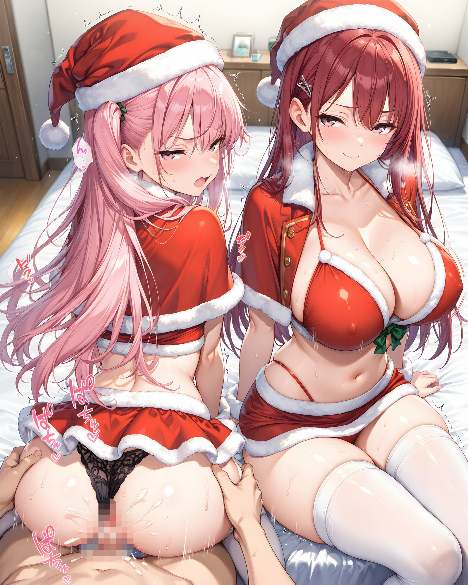 超ミニスカサンタ娘〜パンツ丸見えのサンタ娘達にセクハラしたり、ぶっかけたり、チ〇ポのお世話してもらうイラスト集〜 - サンプル画像 9