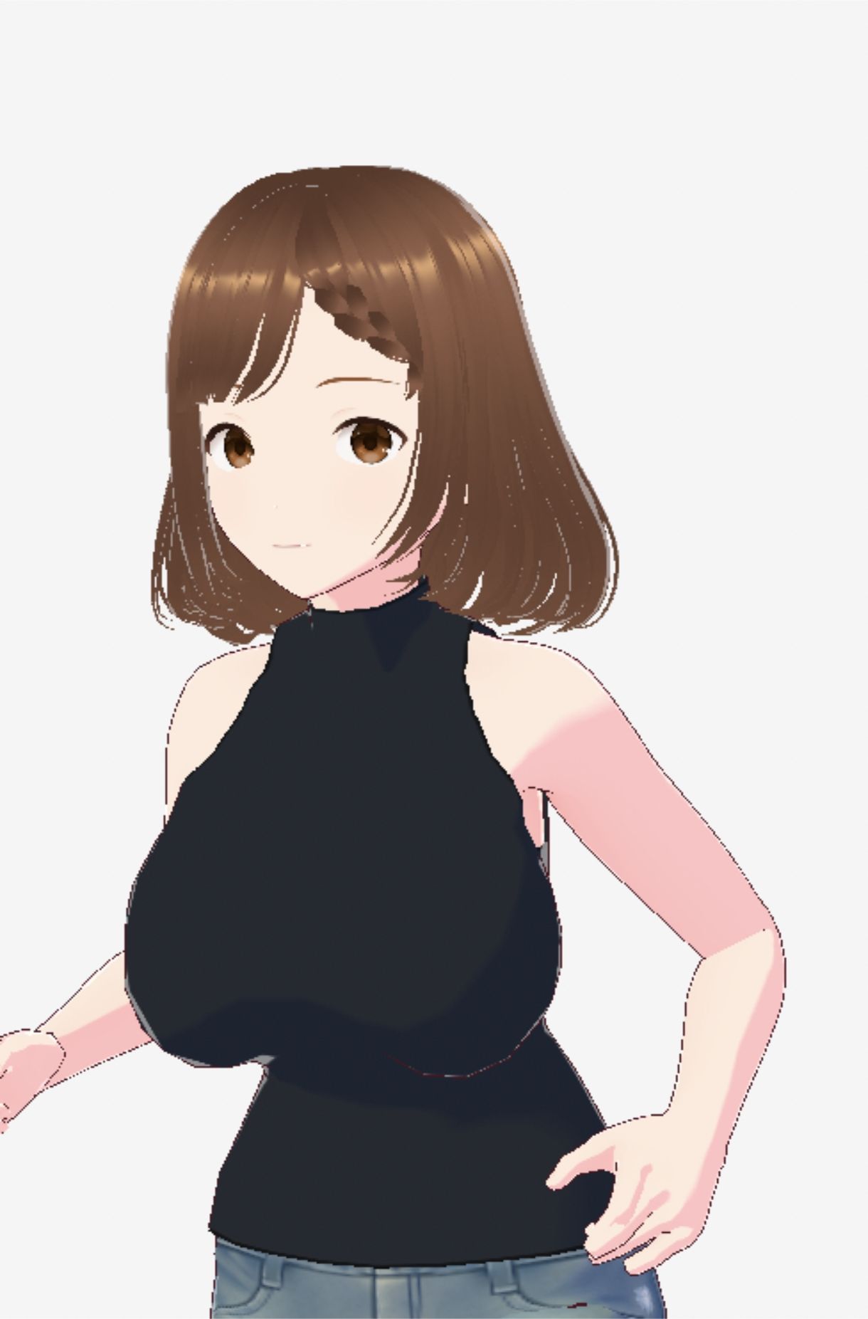 黒いノースリーブにデニムのショートパンツのお姉さん（セリフなし  3DCGモデル  イラスト集） - サンプル画像 1