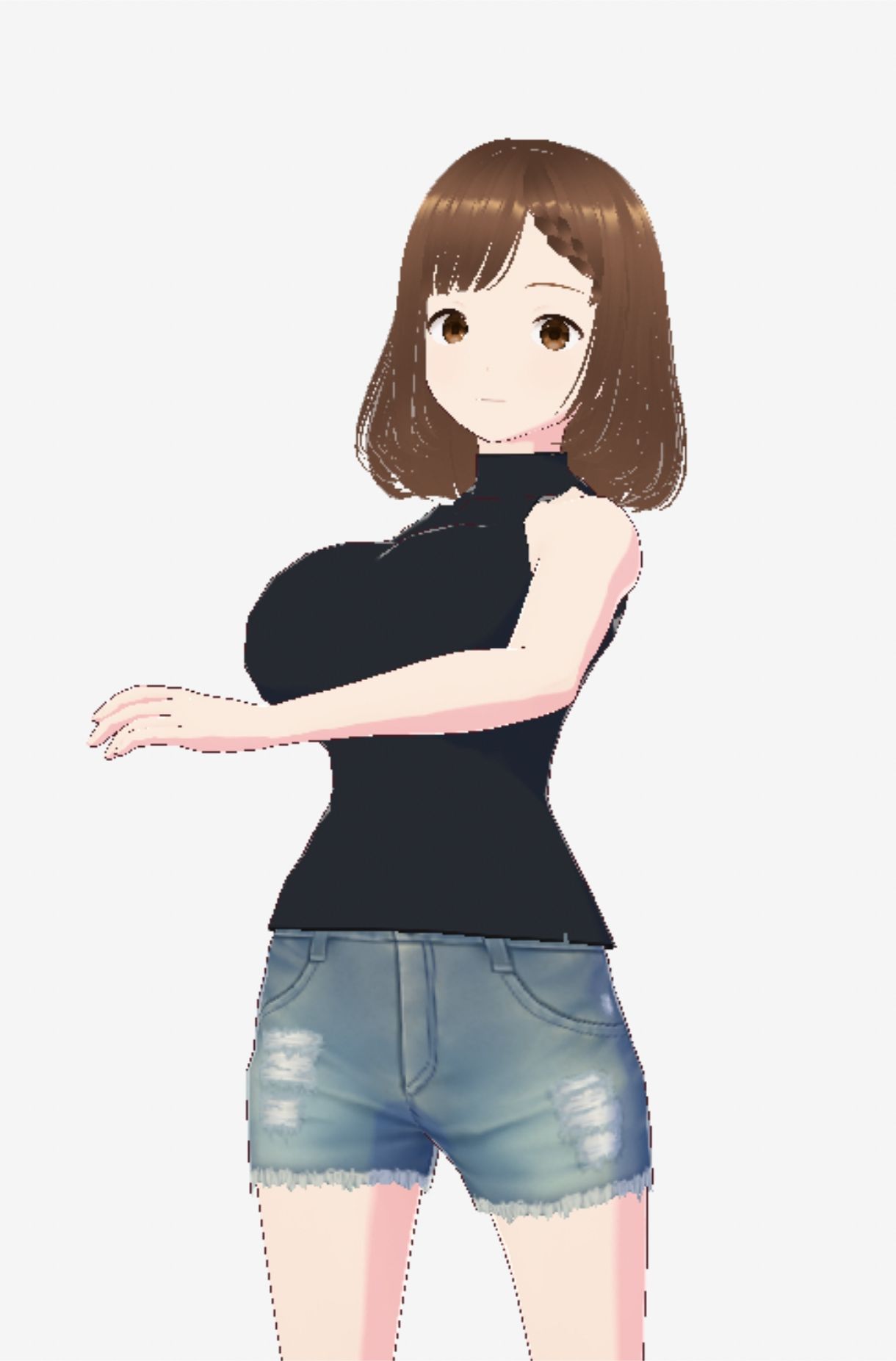 黒いノースリーブにデニムのショートパンツのお姉さん（セリフなし  3DCGモデル  イラスト集） - サンプル画像 2