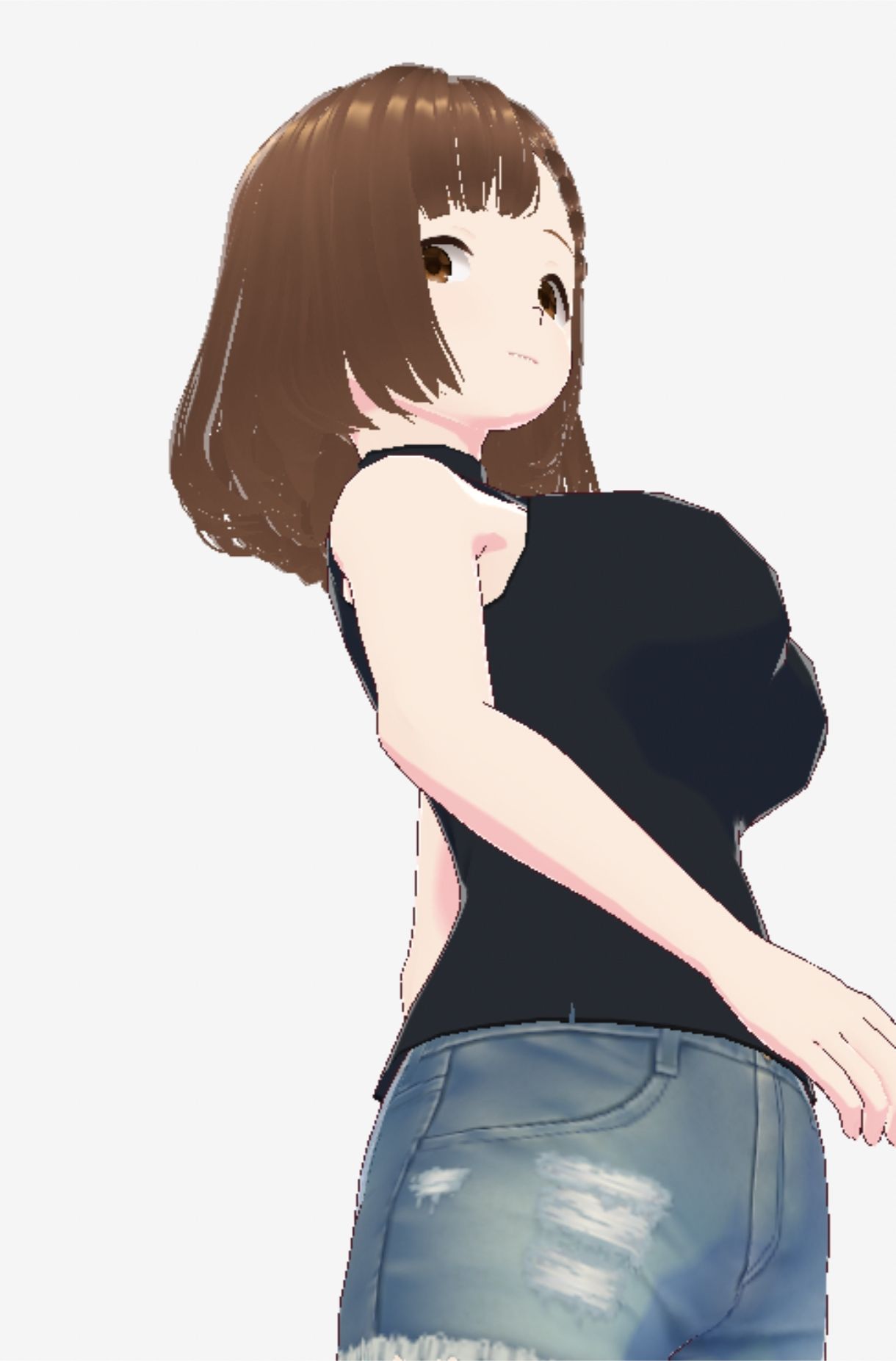 黒いノースリーブにデニムのショートパンツのお姉さん（セリフなし  3DCGモデル  イラスト集） - サンプル画像 5