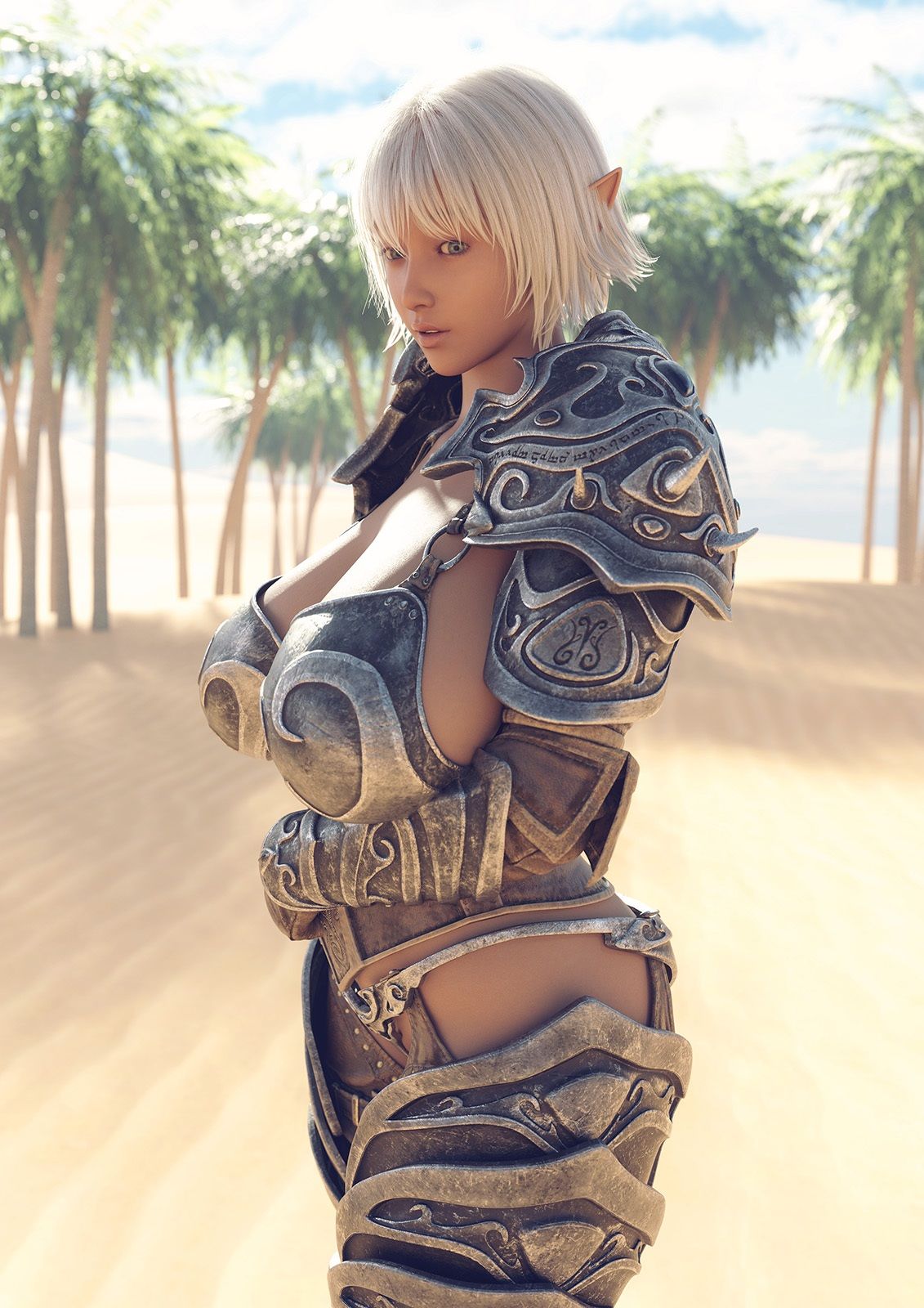 ダークエルフ戦士とオアシスで - サンプル画像 1