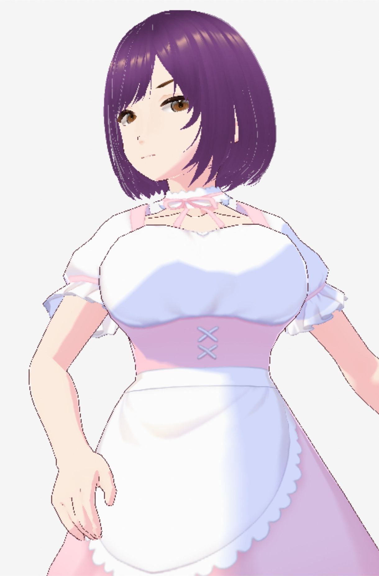 パープルヘアの巨乳の女性（セリフなし  3DCGモデル  イラスト集） - サンプル画像 3