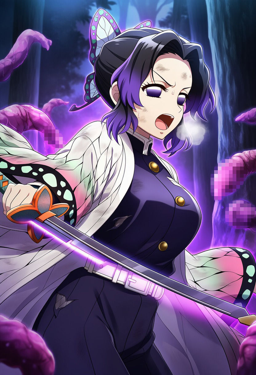 胡蝶し●ぶ vs ぬるぬる触手 - サンプル画像 4