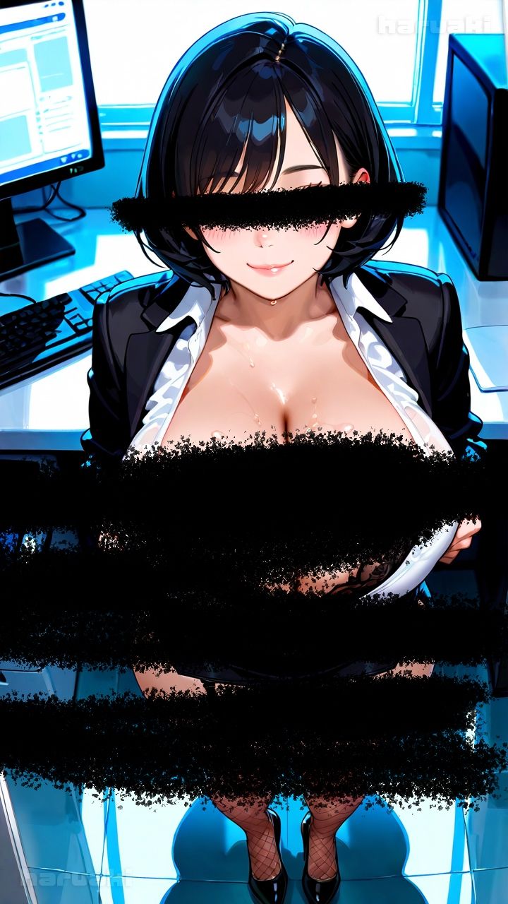 【AIアニメ巨乳美女写真集】Vol.2仕事前にすっきりさせてくれる黒髪秘書_再掲 - サンプル画像 1
