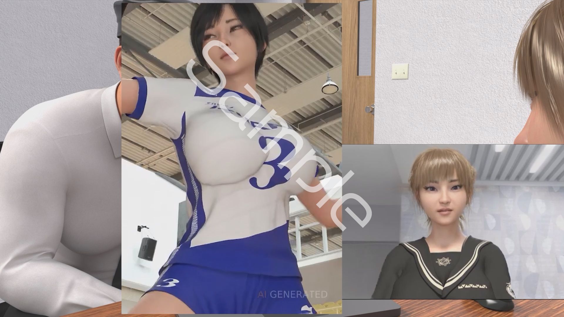 【▲100●100】生徒会長一ノ瀬廻里・県警からの事情聴取で、自らの盗撮被害動画の確認を強いられる:DeepNude_006『廻里のAIディープフェイク・勝手に女子バレー選手ぽい女優にアイコラされ＆制服でハイキックパンチラからおっぱいポロリとマ○コ見せつけ動画を生成される』 - サンプル画像 4