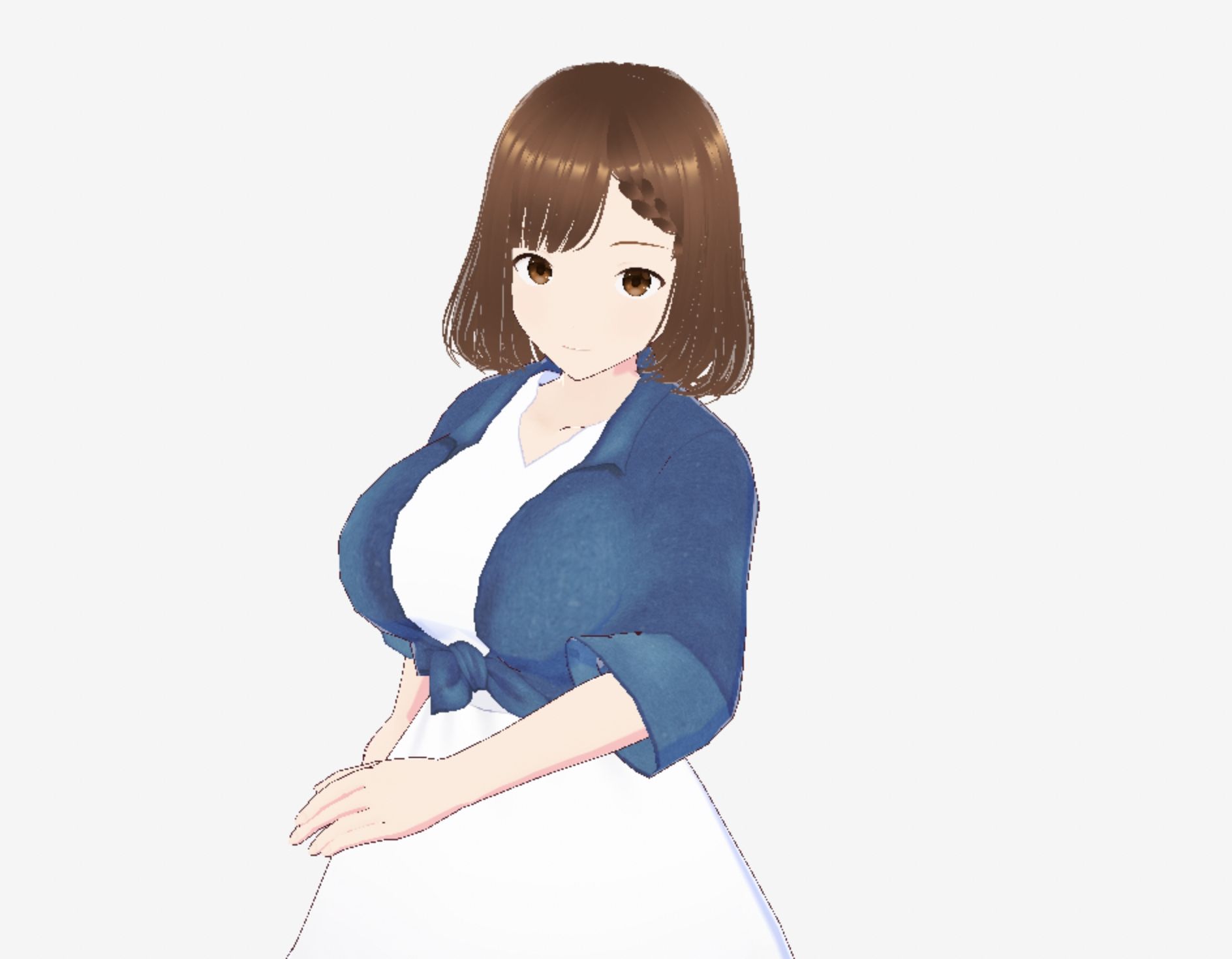 白いワンピースにデニムを羽織ったデートファッションのお姉さん（セリフなし  3DCGモデル  イラスト集） - サンプル画像 1