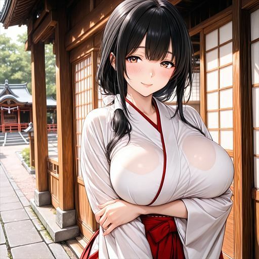 巨乳×巫女 - サンプル画像 1
