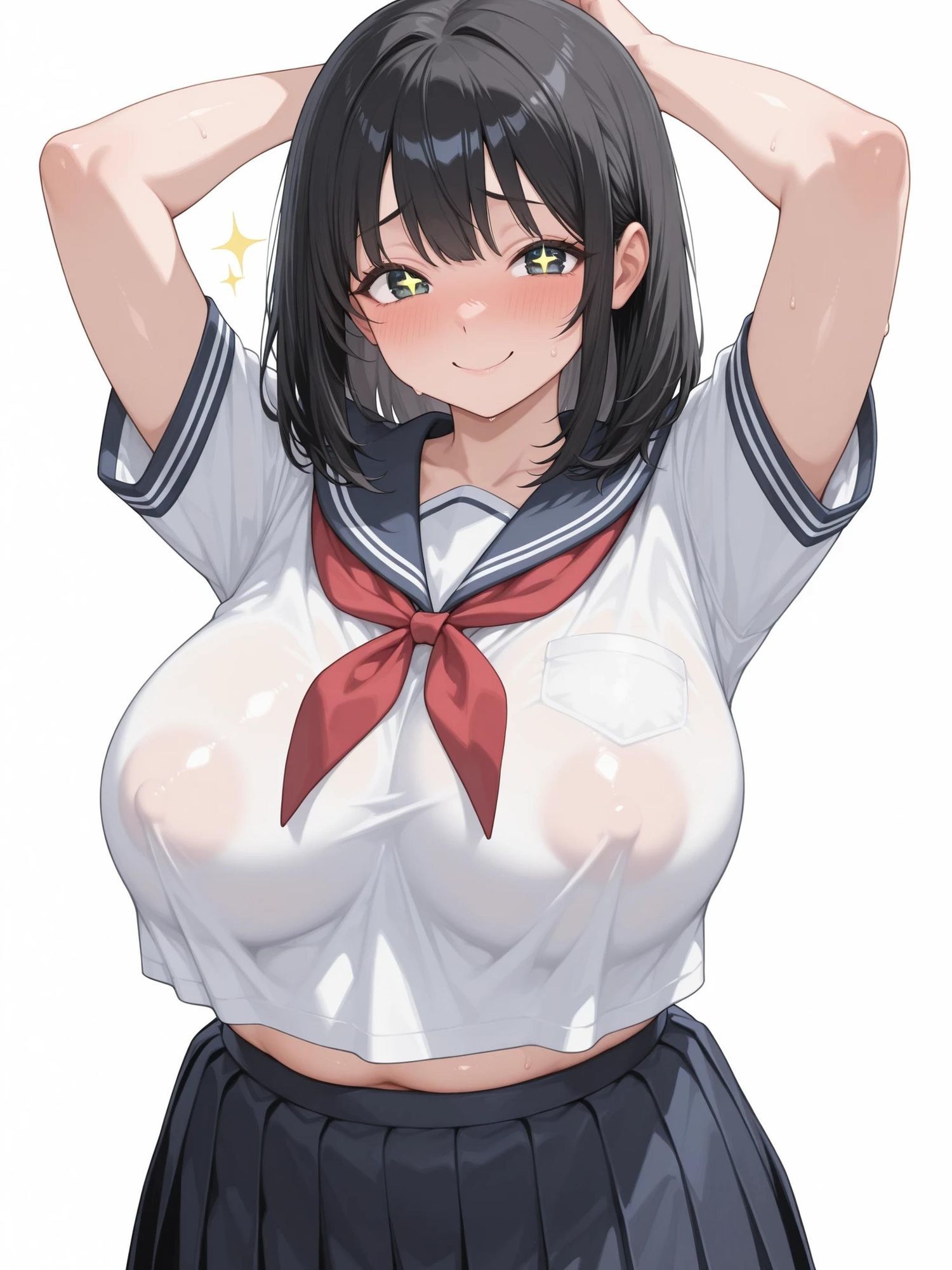 黒髪爆乳制服美女と主観ハメ撮りAIイラスト集 - サンプル画像 2