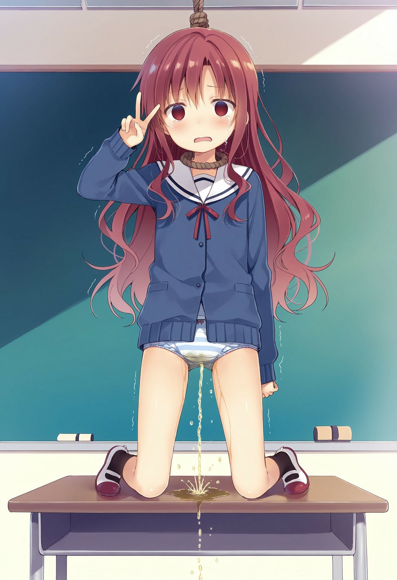 委員長を首吊りでお漏らしさせる - サンプル画像 1