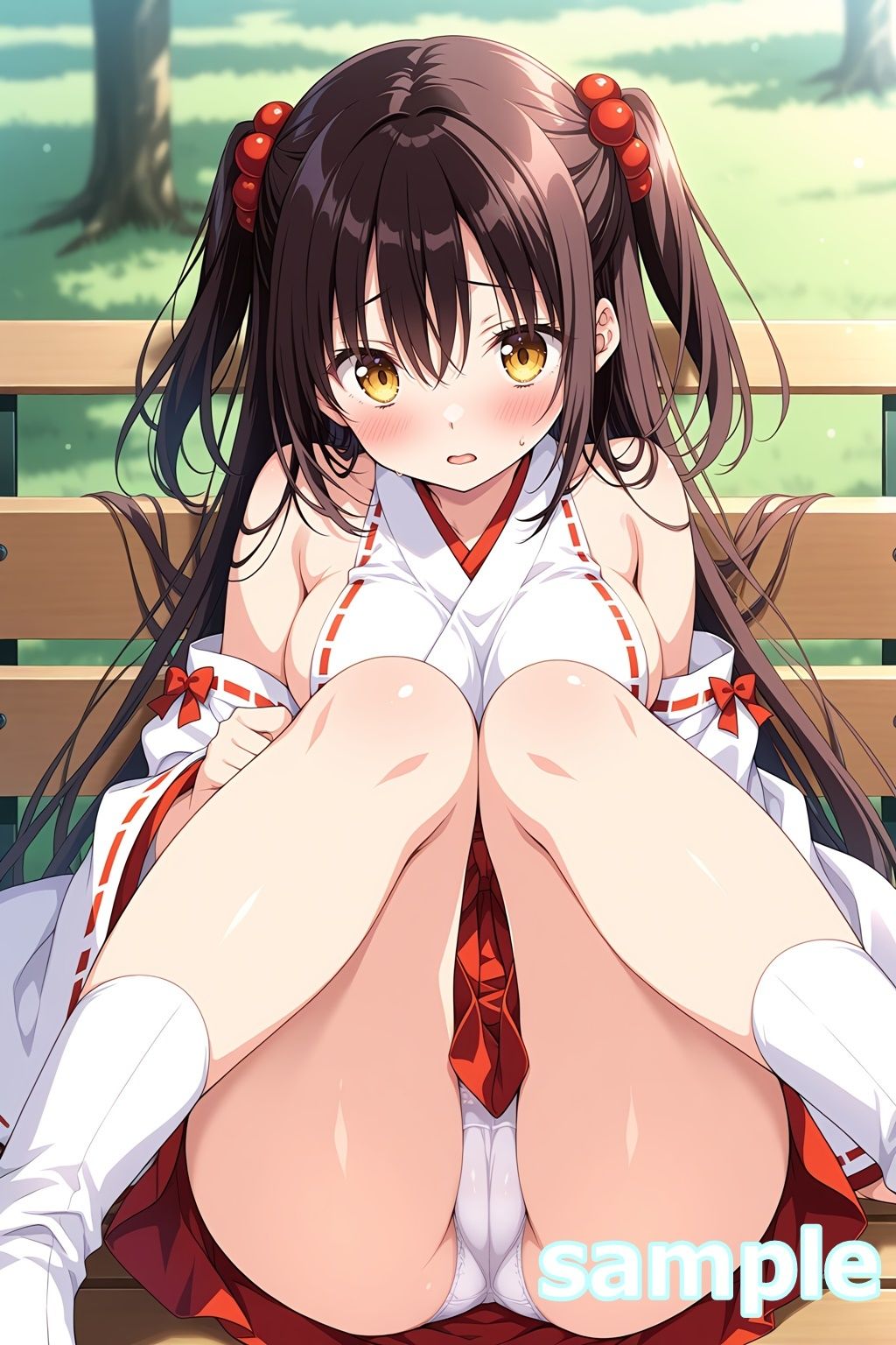 おパンツ拝見イラスト集 〜ミニスカ巫女さん編〜 - サンプル画像 1
