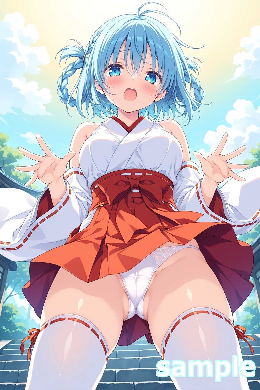 おパンツ拝見イラスト集 〜ミニスカ巫女さん編〜 - サンプル画像 2