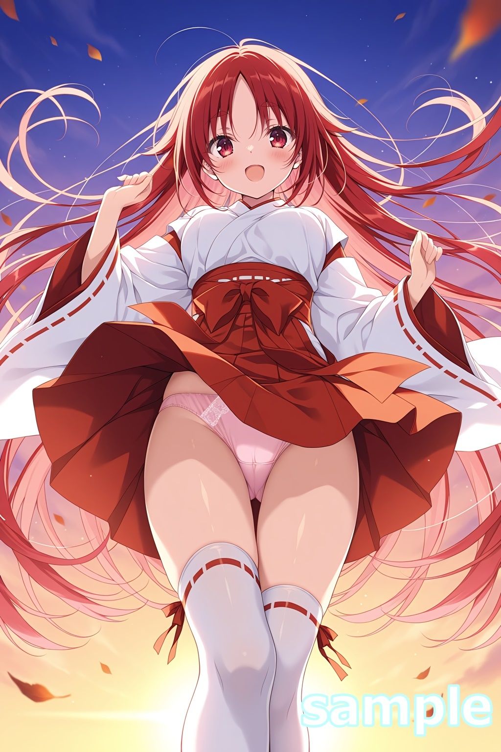おパンツ拝見イラスト集 〜ミニスカ巫女さん編〜 - サンプル画像 9