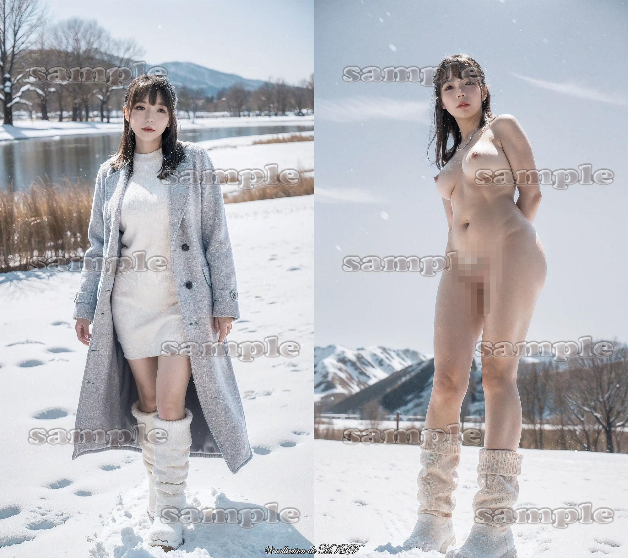 【AIグラビア】雪原で露出する熟女 - サンプル画像 7