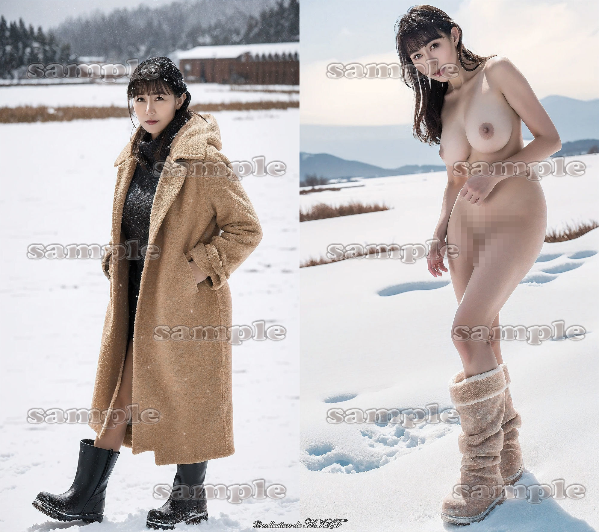 【AIグラビア】雪原で露出する熟女 - サンプル画像 9