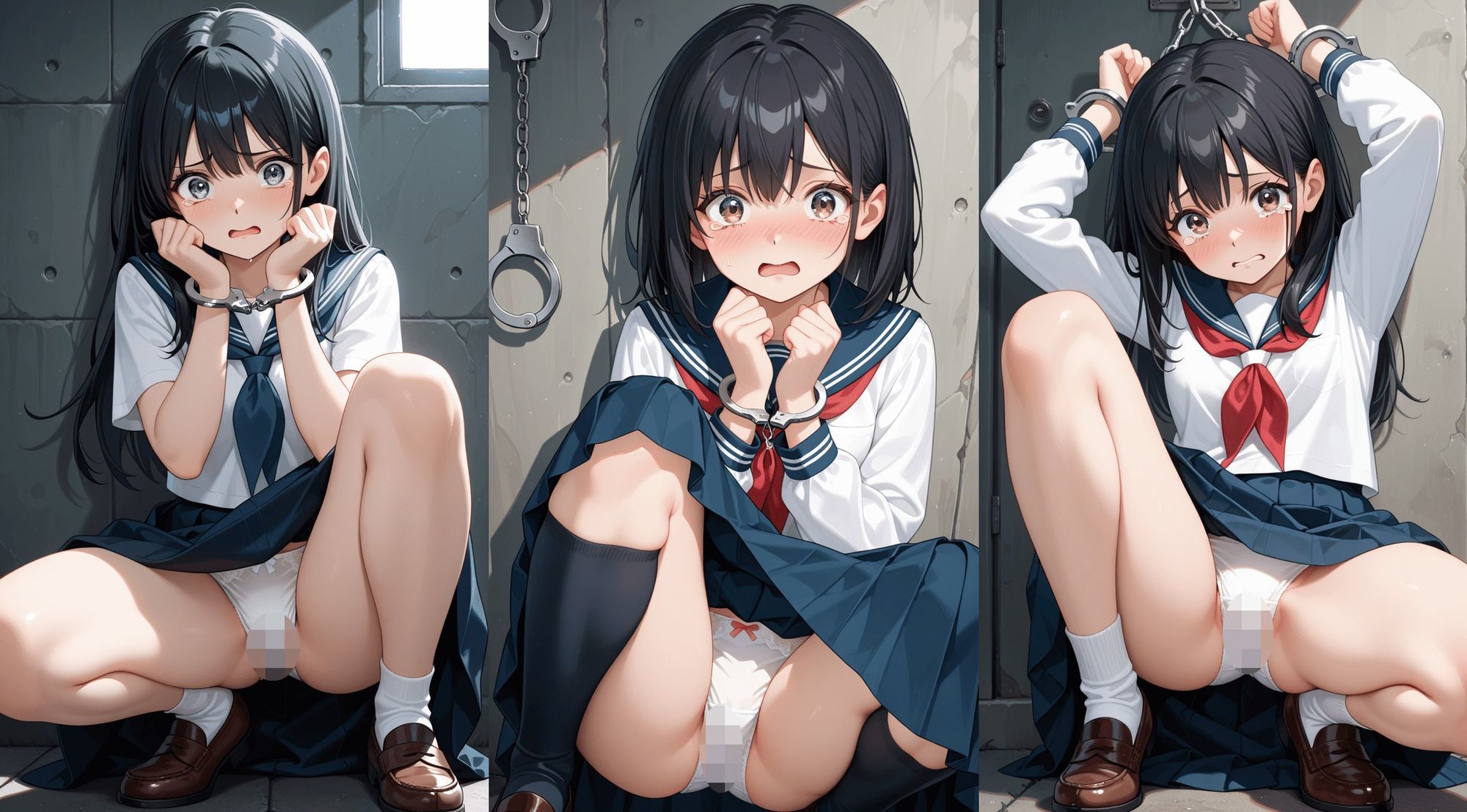 JK・J◯の手錠しゃがみパンチラ・脅迫に涙 - サンプル画像 8