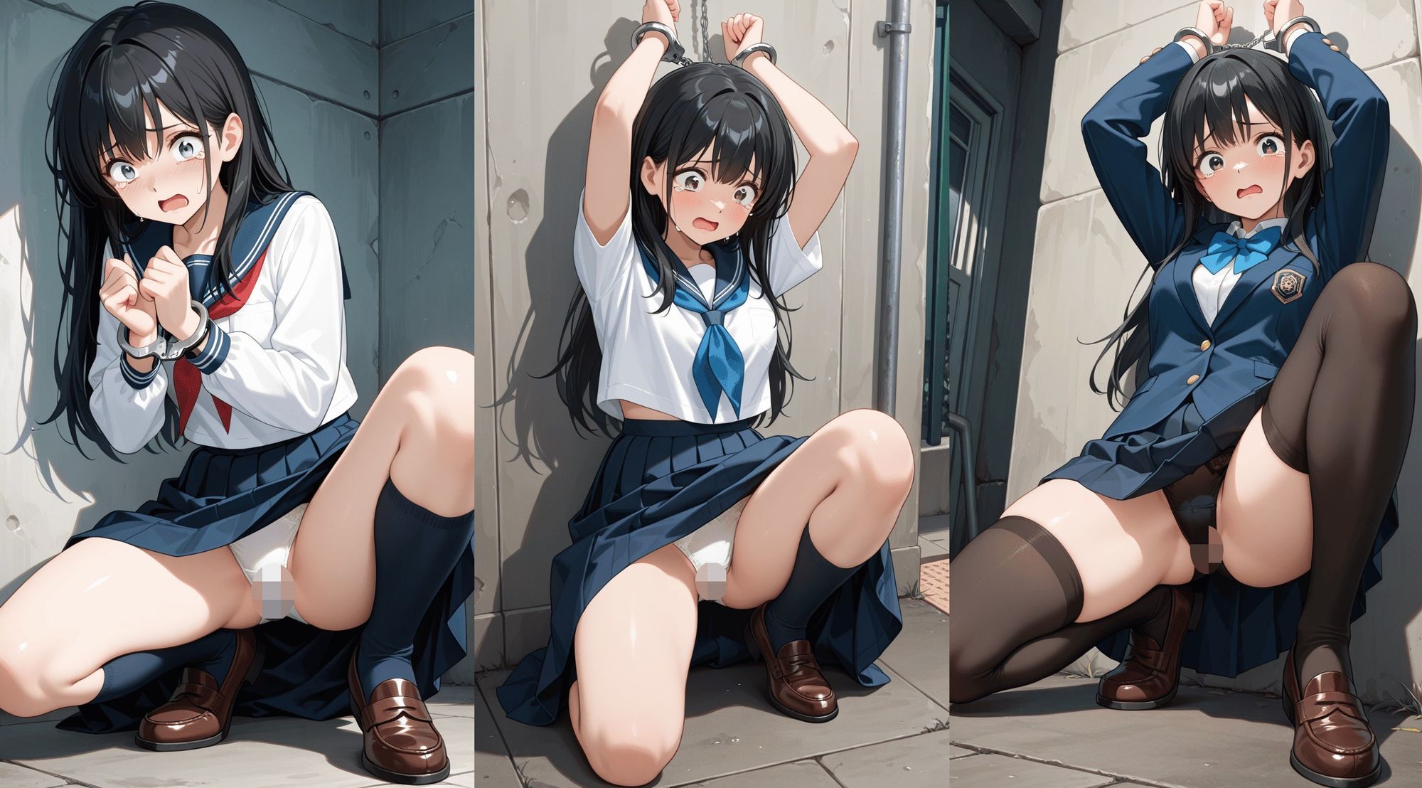 JK・J◯の手錠しゃがみパンチラ・脅迫に涙 - サンプル画像 9