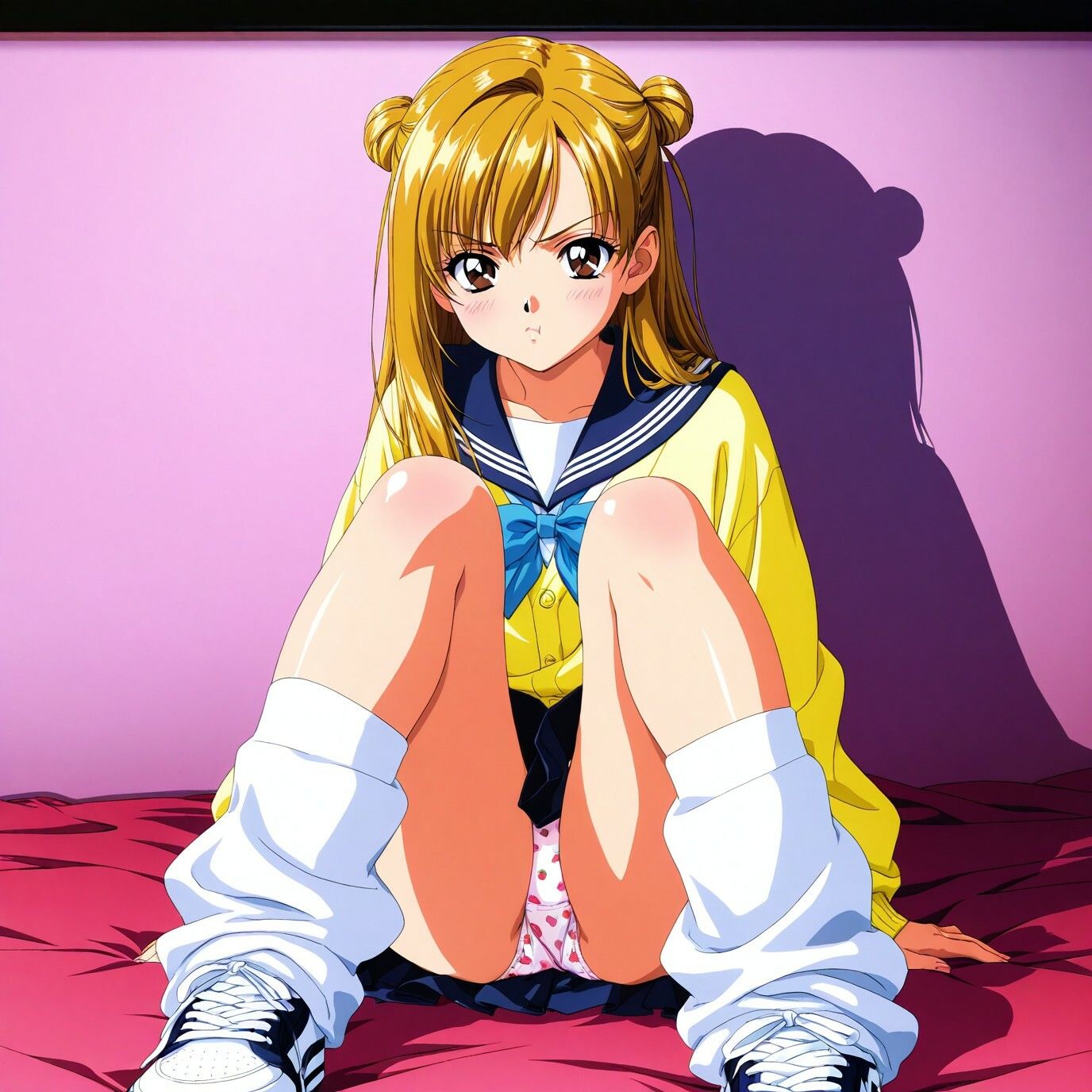 ルーズソックスJKのM字パンチラ  レトロアニメ風Ver - サンプル画像 2