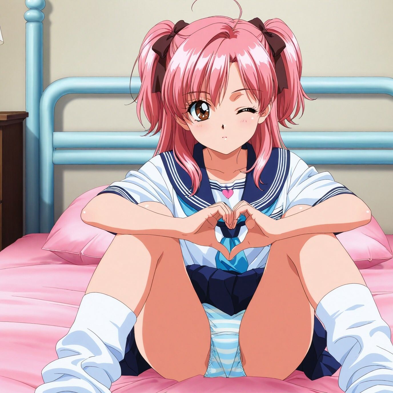 ルーズソックスJKのM字パンチラ  レトロアニメ風Ver - サンプル画像 9