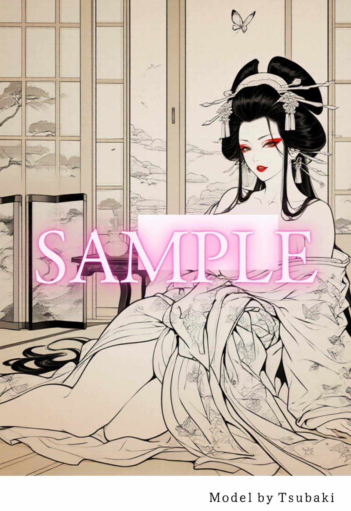 【R18版】花魁ぬり絵  2 - サンプル画像 2