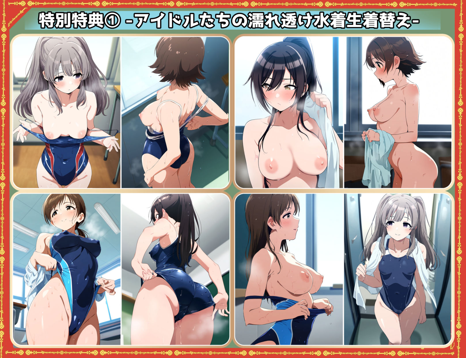 盗撮＆濡れ透けフェチ特化 2010年代アニメ作画特集 濡れ透けアイドルの教室生着替え その4 -500枚を撮影- - サンプル画像 5