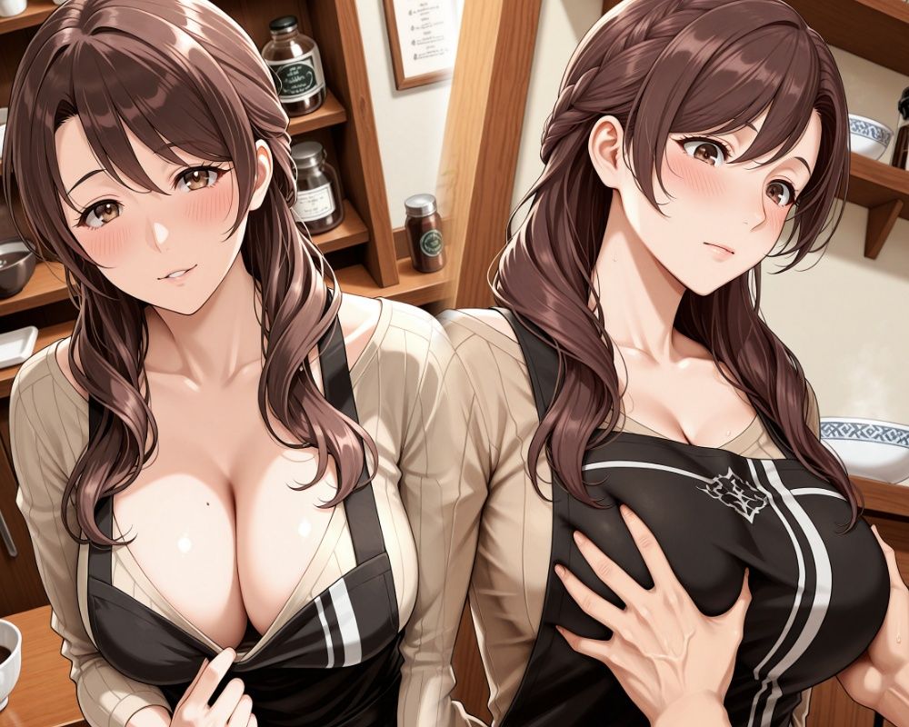 喫茶店店員の人妻と濃厚着衣セックス - サンプル画像 1