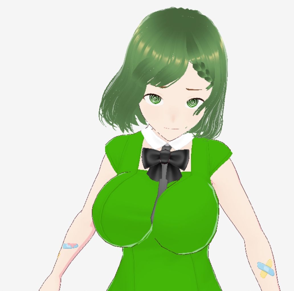 緑色の髪の毛と洋服を着たお姉さん（セリフなし  3DCGモデル  イラスト集） - サンプル画像 3