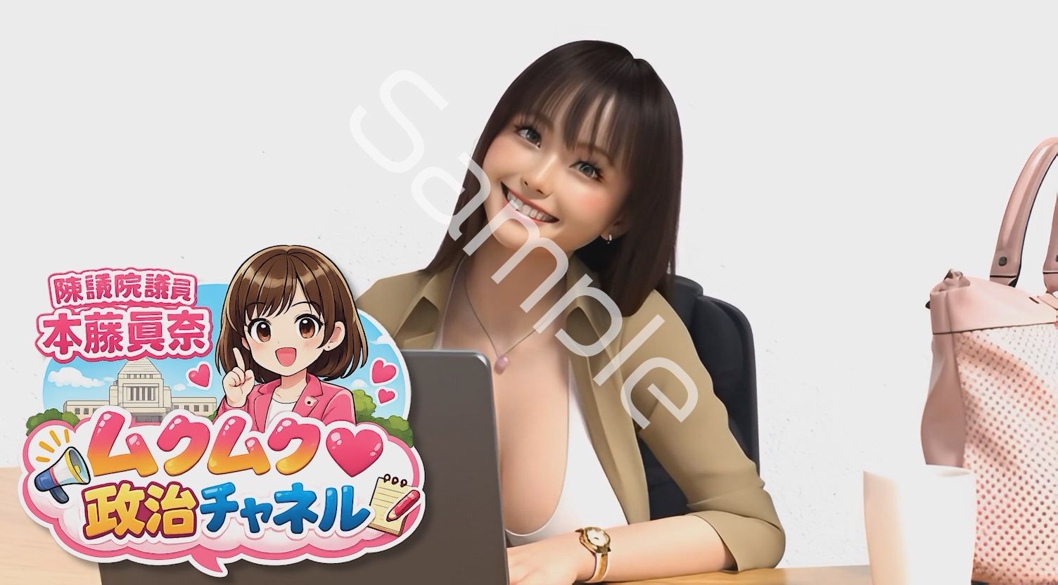 【△100】盗撮実現党の党員として公認を受け見事に陳議院議員に当選した『本藤まな』の「ムクムク（はーと）政治チャネル」Vol.0002「演説時の水着やパンチラ写真の撮り放題は、公然猥褻に当たるのか、法的見解を問う」 - サンプル画像 1