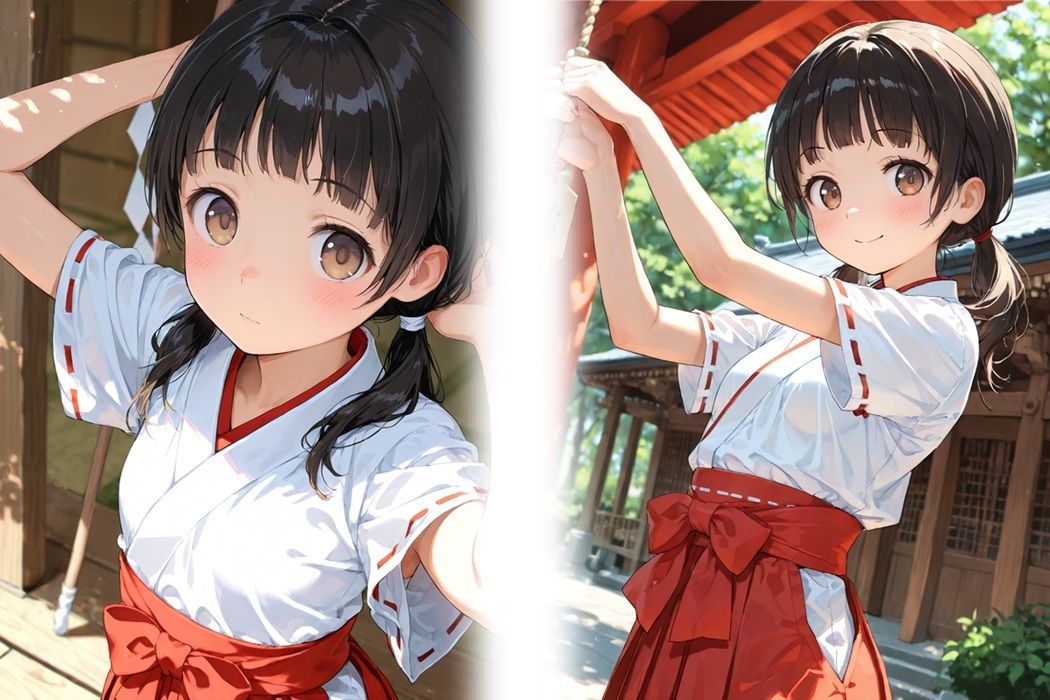 透明感のある小柄な巫女少女を集団で囲んで大量顔射連続中出し - サンプル画像 1