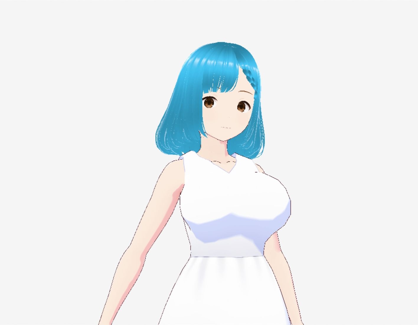 白いワンピースにシアン色の髪の巨乳お姉さん（セリフなし  3DCGモデル  イラスト集） - サンプル画像 3