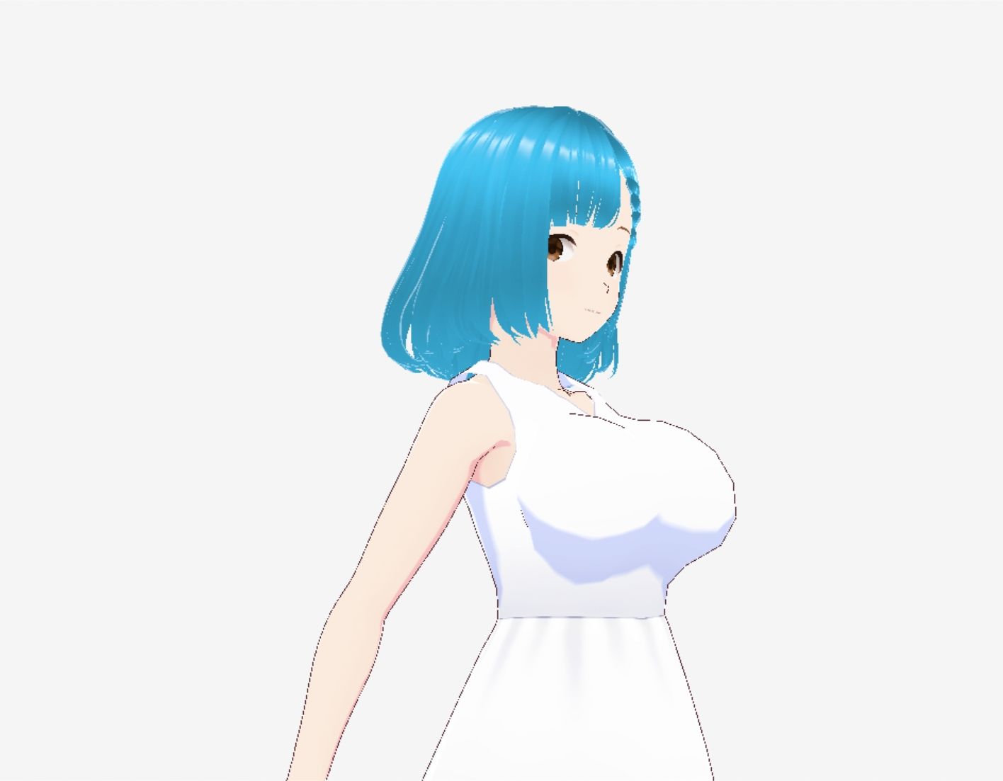 白いワンピースにシアン色の髪の巨乳お姉さん（セリフなし  3DCGモデル  イラスト集） - サンプル画像 5