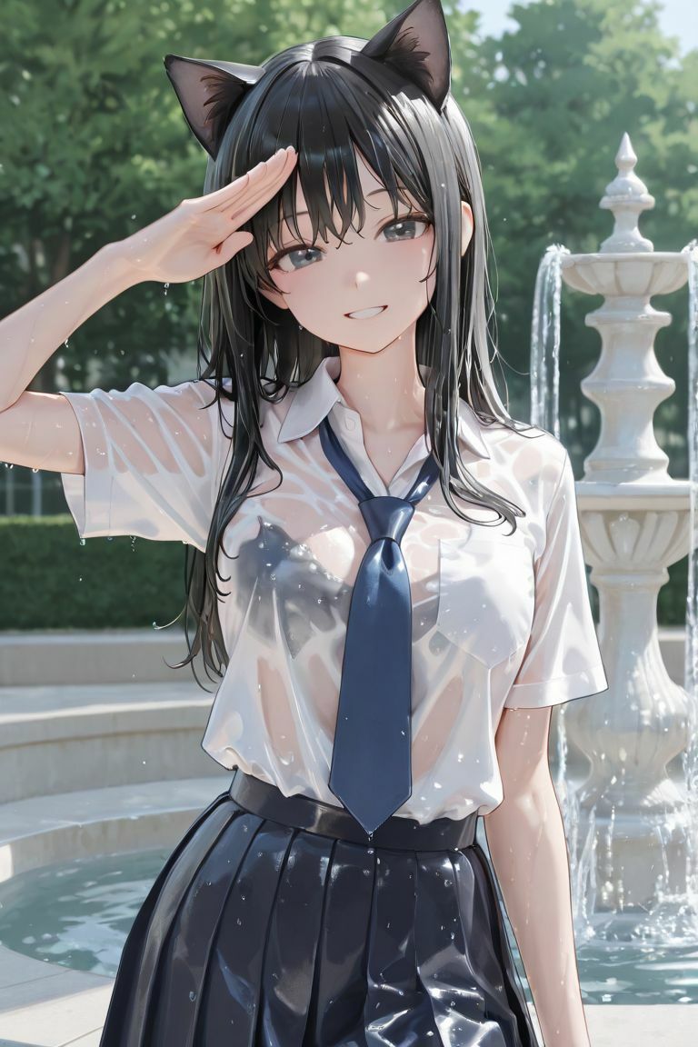 猫耳JKと噴水で - サンプル画像 3