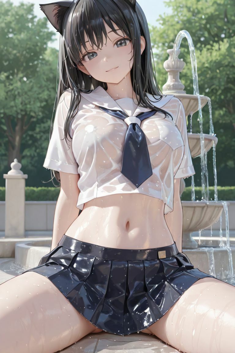 猫耳JKと噴水で - サンプル画像 5