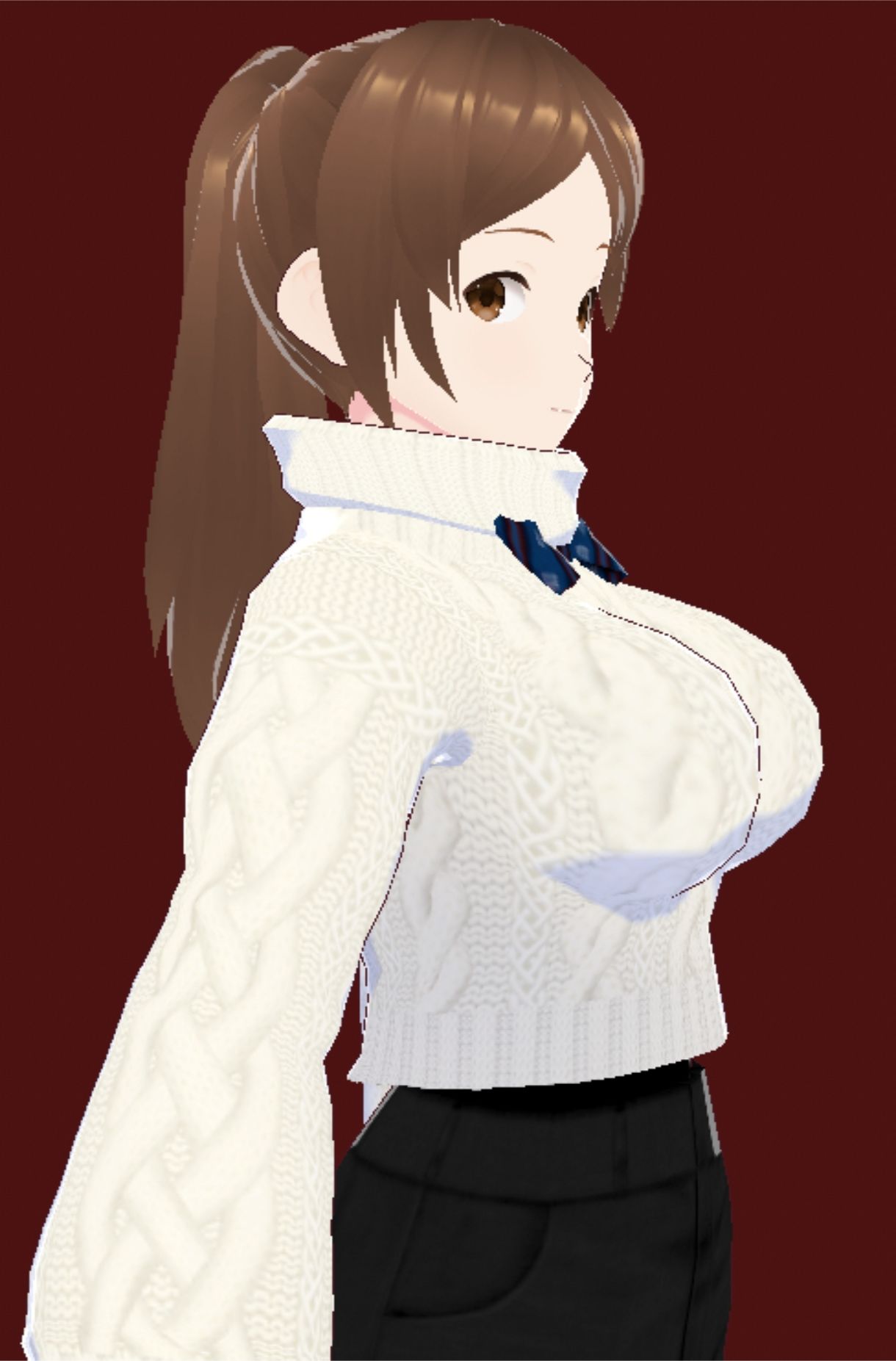 白いタートルネックセーターに黒いショートパンツのお姉さん（セリフなし  3DCGモデル  イラスト集） - サンプル画像 1