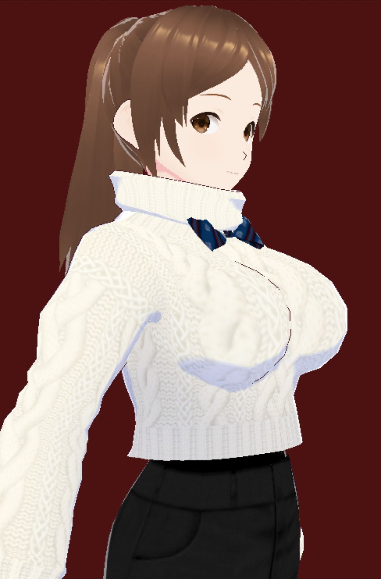 白いタートルネックセーターに黒いショートパンツのお姉さん（セリフなし  3DCGモデル  イラスト集） - サンプル画像 3