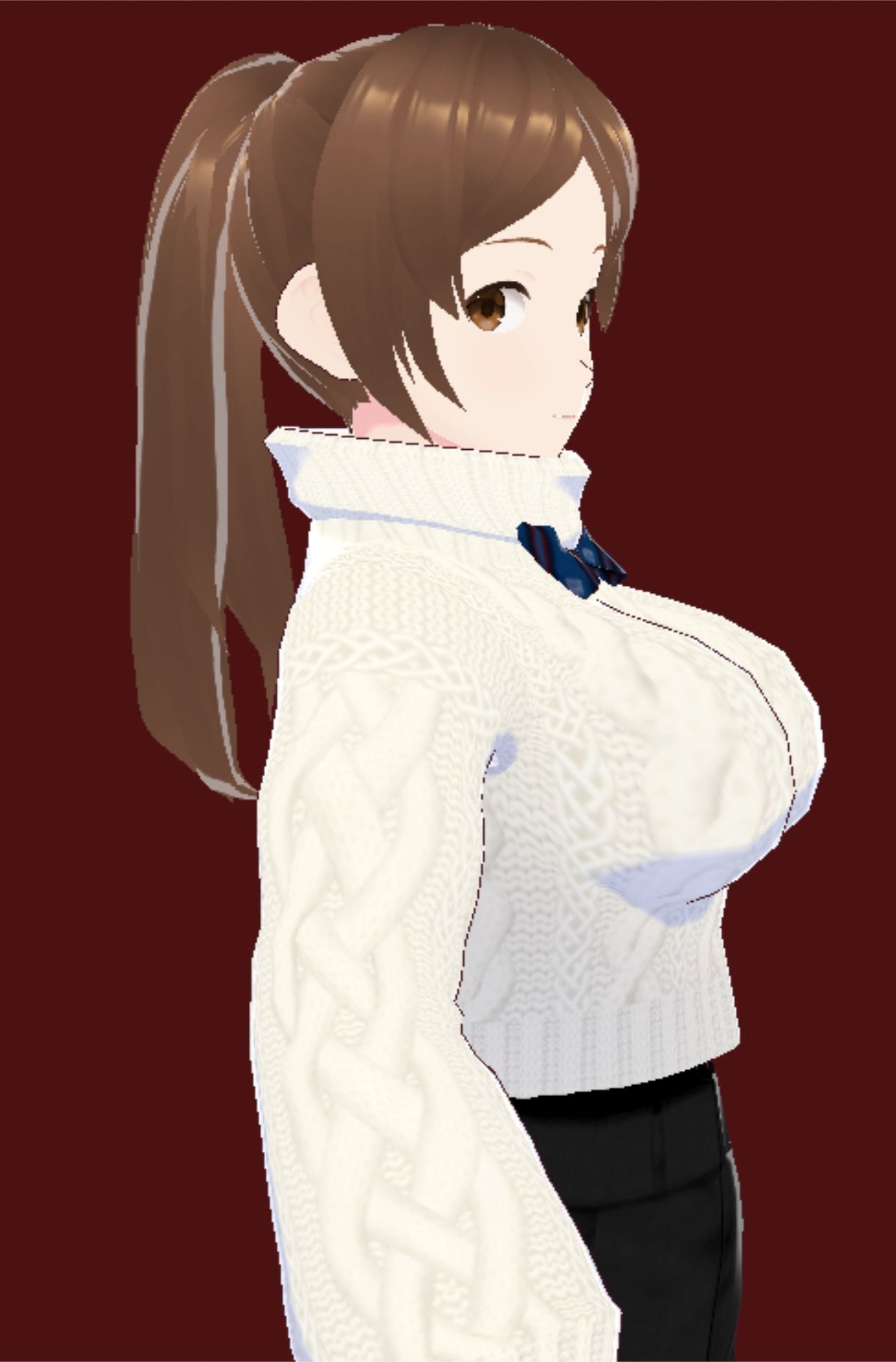 白いタートルネックセーターに黒いショートパンツのお姉さん（セリフなし  3DCGモデル  イラスト集） - サンプル画像 4