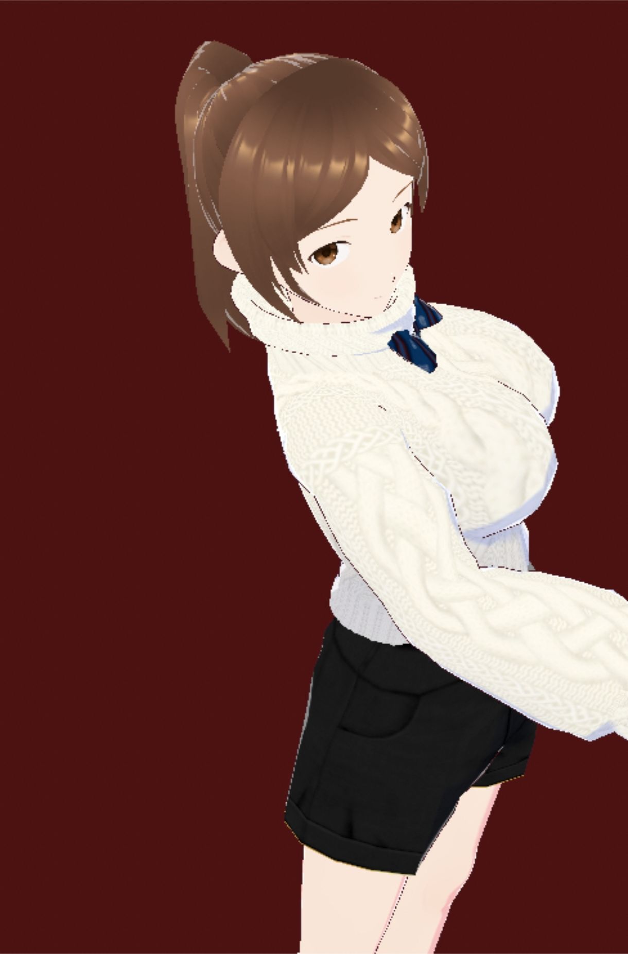 白いタートルネックセーターに黒いショートパンツのお姉さん（セリフなし  3DCGモデル  イラスト集） - サンプル画像 10