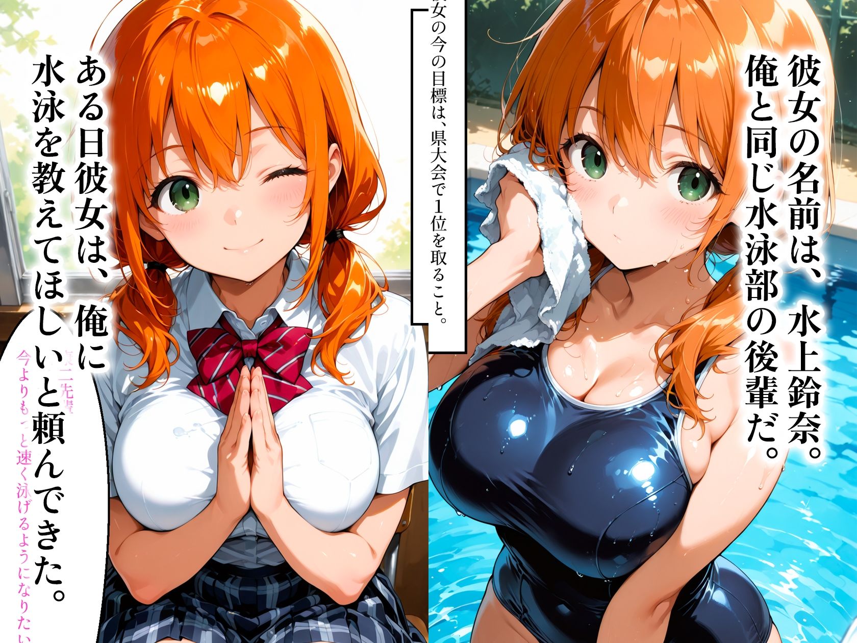 【セリフ付き】スク水女子校生快楽堕ちー先輩に秘密の性指導で開発される - サンプル画像 2