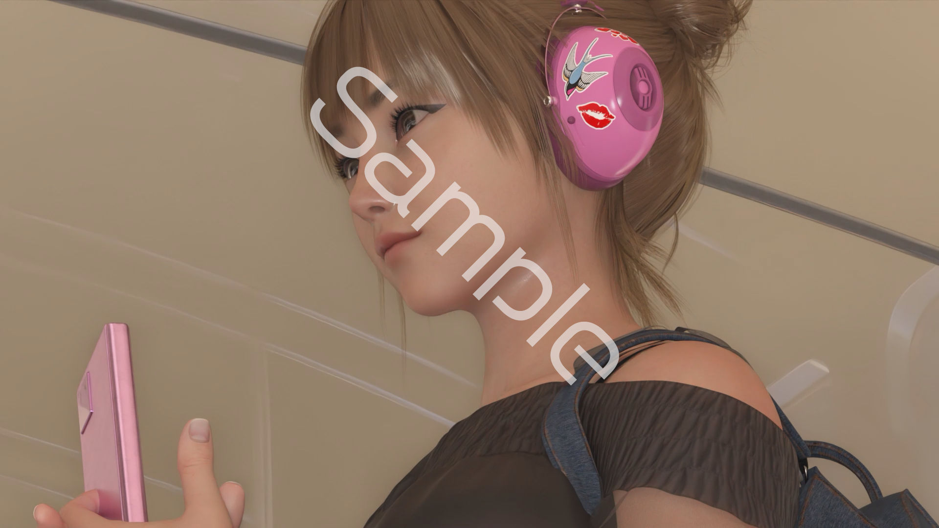 一ノ瀬廻里・私服登校日の通学途中のバス内でスカート内逆さ撮り盗撮の被害に遭う:フロント版PV03（サテン黒地ピンク水玉パンティ） - サンプル画像 7