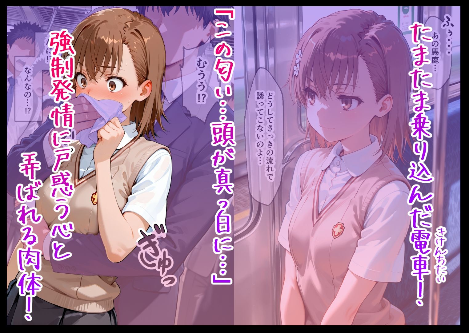 電車痴○堕ち  皆んな見てるなのに降りられない  各駅無視の快楽電車  前と後ろから責められて  学生編 - サンプル画像 1