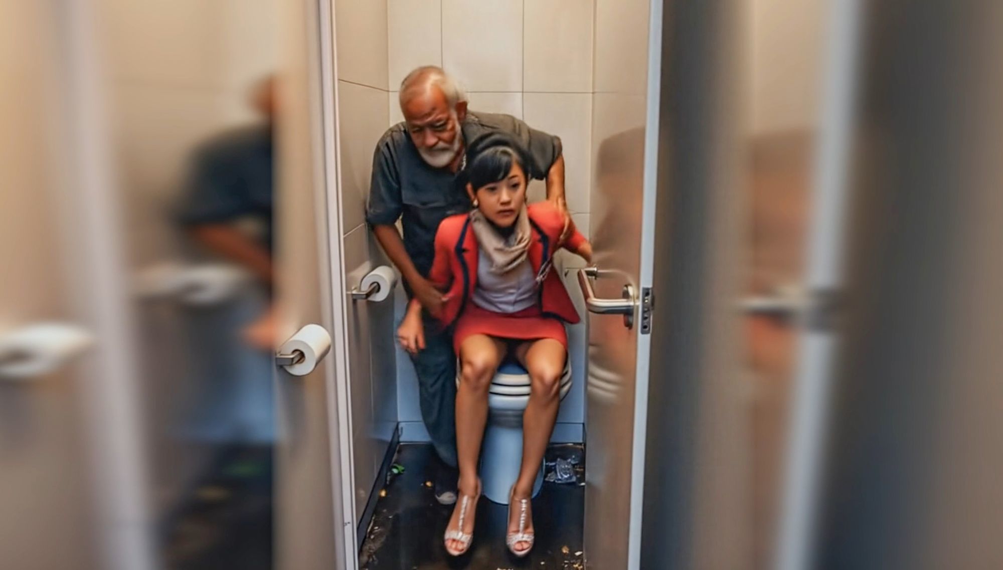 妄想13 CA トイレに潜む危険 AI生成動画 - サンプル画像 2