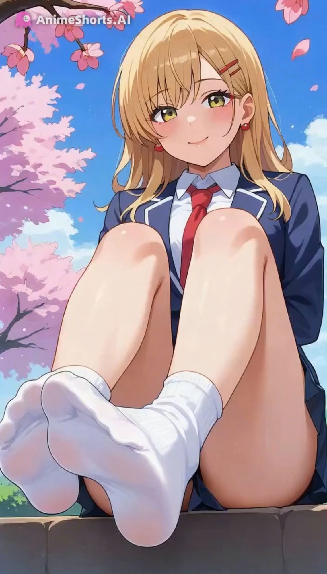 【セリフ音声付きアニメ4分36秒】足コキでオナサポ！エッチなお花見で、ミニスカ制服ギャルさんたちが「娘別（こべつ）」でアナタにご奉仕してくれます！パンティー、ブルマ、ムチムチな太もも、足の裏、ダボダボのルーズソックス、ピチピチな素脚、お尻・・・ - サンプル画像 3