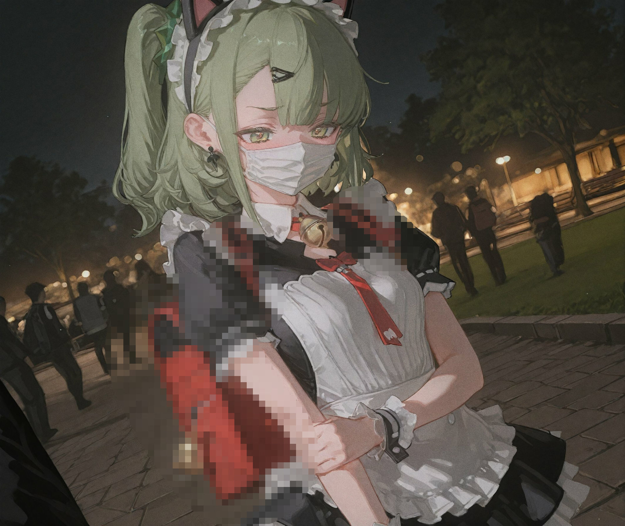 【CG489枚＋動画11本】「公衆便所×メイド服」資金難の妄想天使がオジサンの肉便器に。マスク越しフェラから始まる発情ドM覚醒 - サンプル画像 1