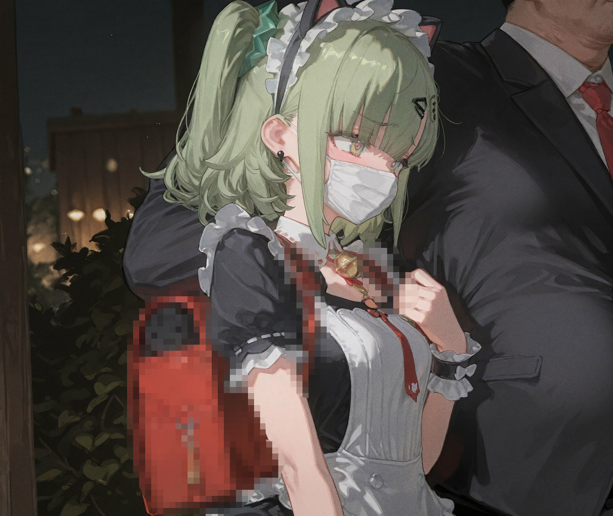 【CG489枚＋動画11本】「公衆便所×メイド服」資金難の妄想天使がオジサンの肉便器に。マスク越しフェラから始まる発情ドM覚醒 - サンプル画像 2