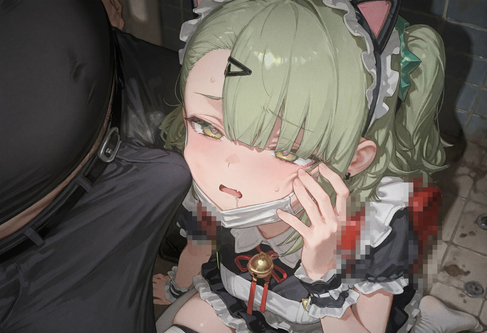 【CG489枚＋動画11本】「公衆便所×メイド服」資金難の妄想天使がオジサンの肉便器に。マスク越しフェラから始まる発情ドM覚醒 - サンプル画像 3