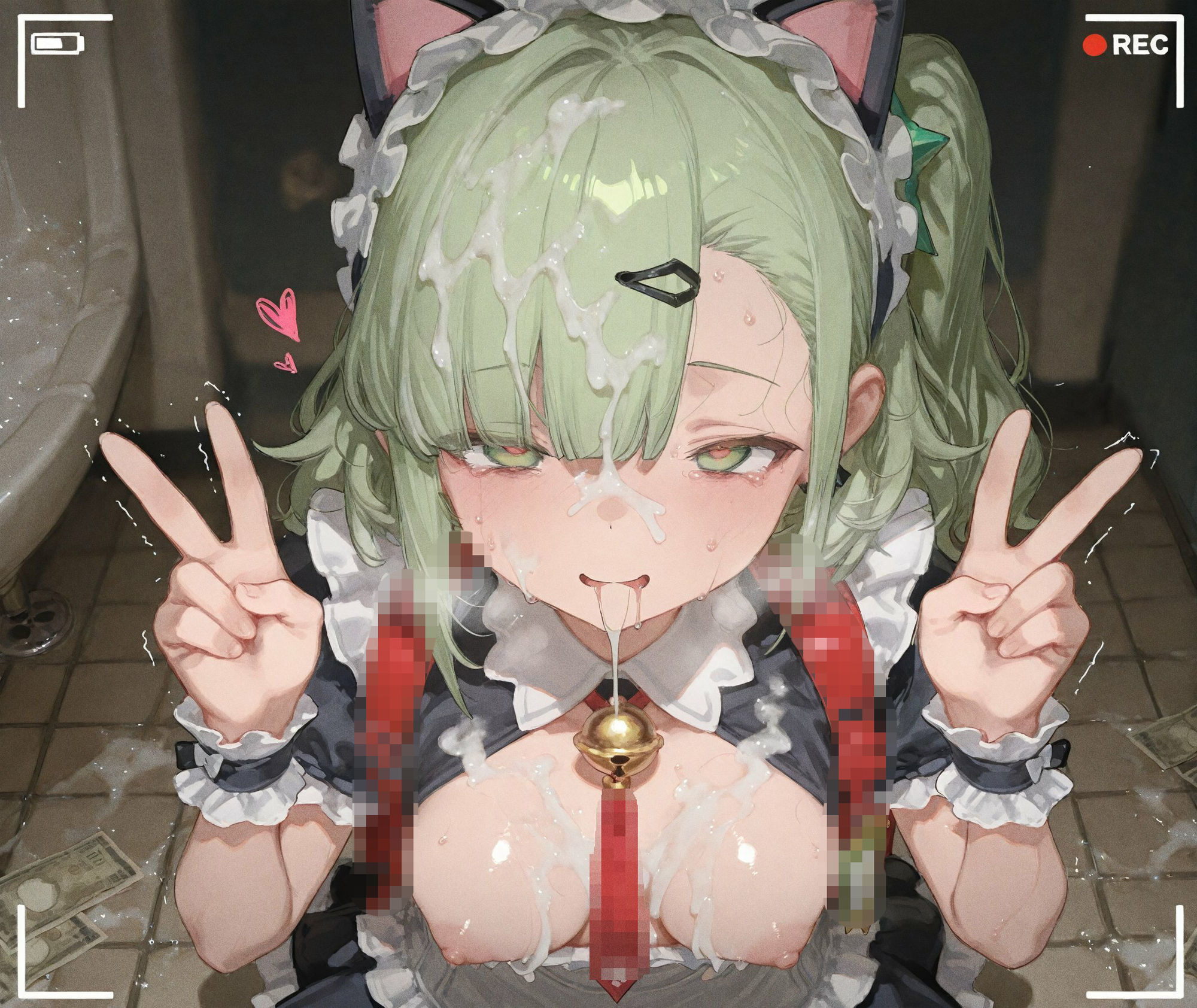 【CG489枚＋動画11本】「公衆便所×メイド服」資金難の妄想天使がオジサンの肉便器に。マスク越しフェラから始まる発情ドM覚醒 - サンプル画像 9