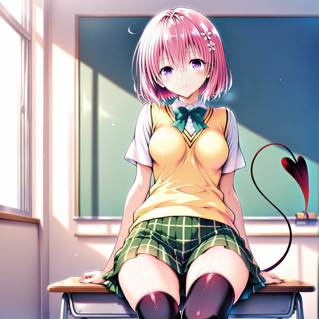 モモと制服えっち！  【AI  同人】 - サンプル画像 1