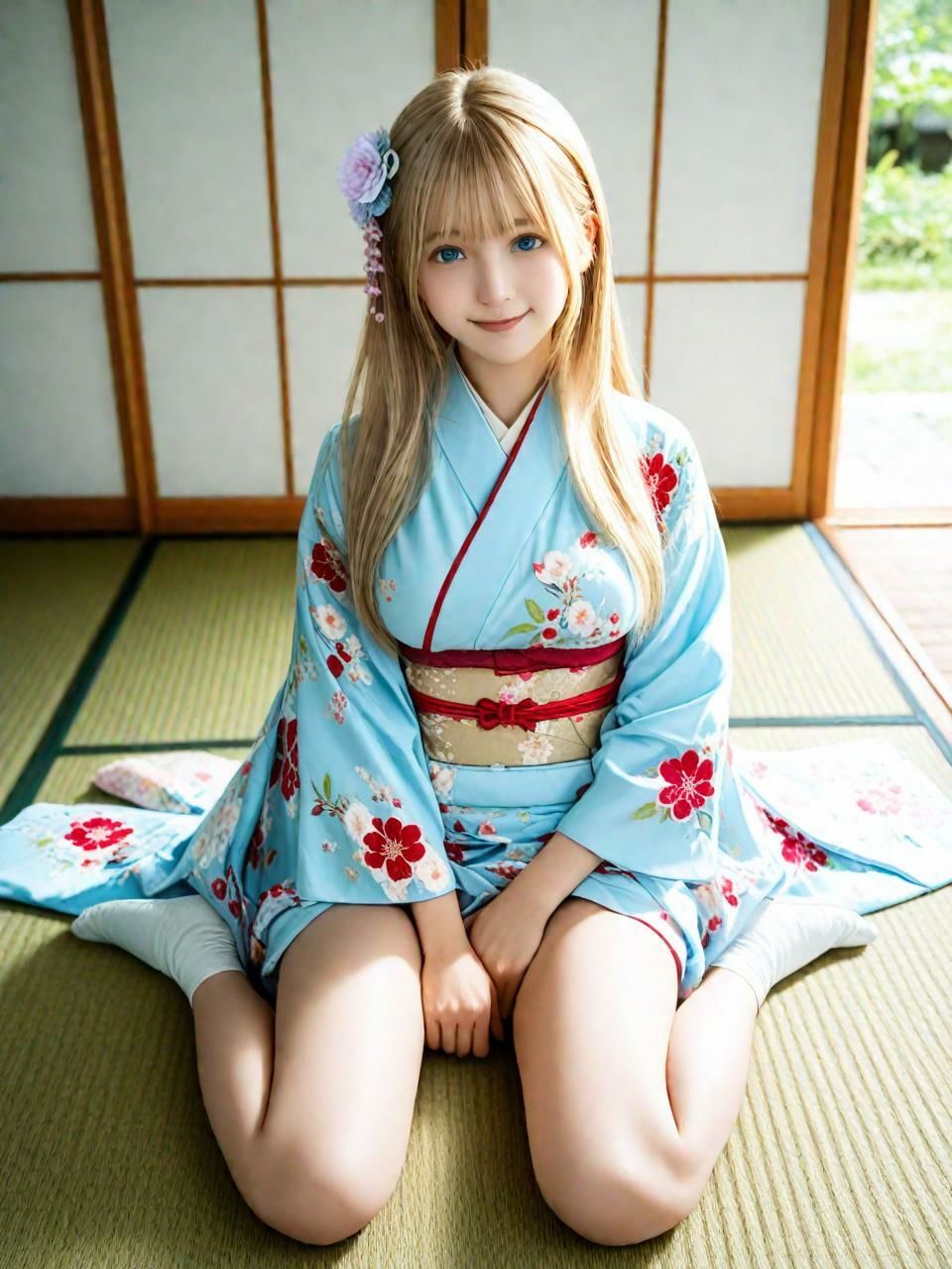 金髪着物巨乳（487枚）【実写系AI超リアルCG集ult】 - サンプル画像 1