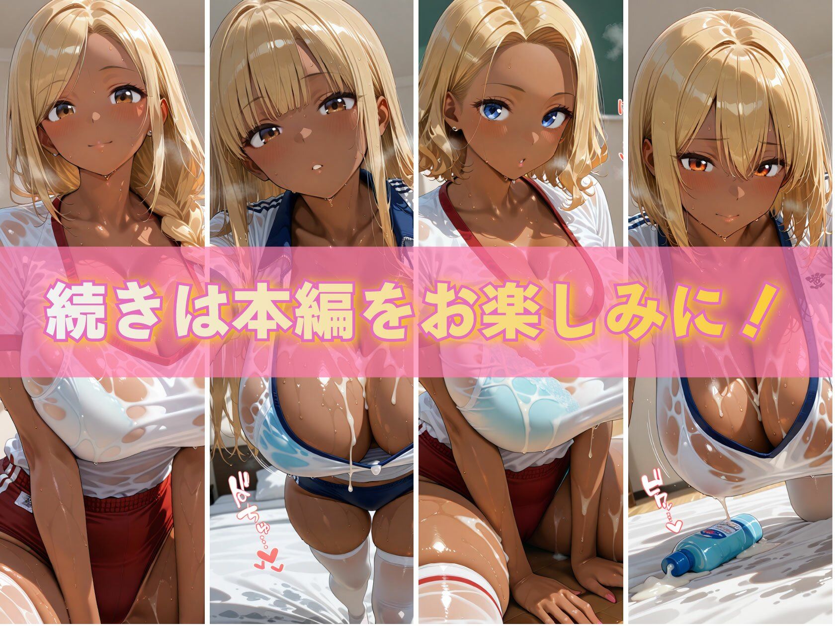 谷間ぷにぷに 金髪黒ギャル体操服ブルマ ぬるぬる絶頂パーティー - サンプル画像 10